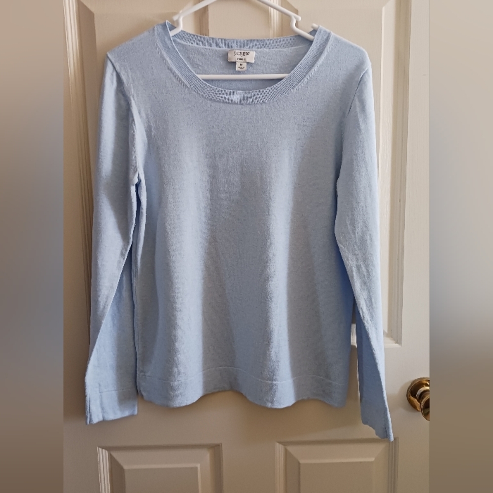 J Crew Light Blue 100 Percent Cotton  Teddie Sweater